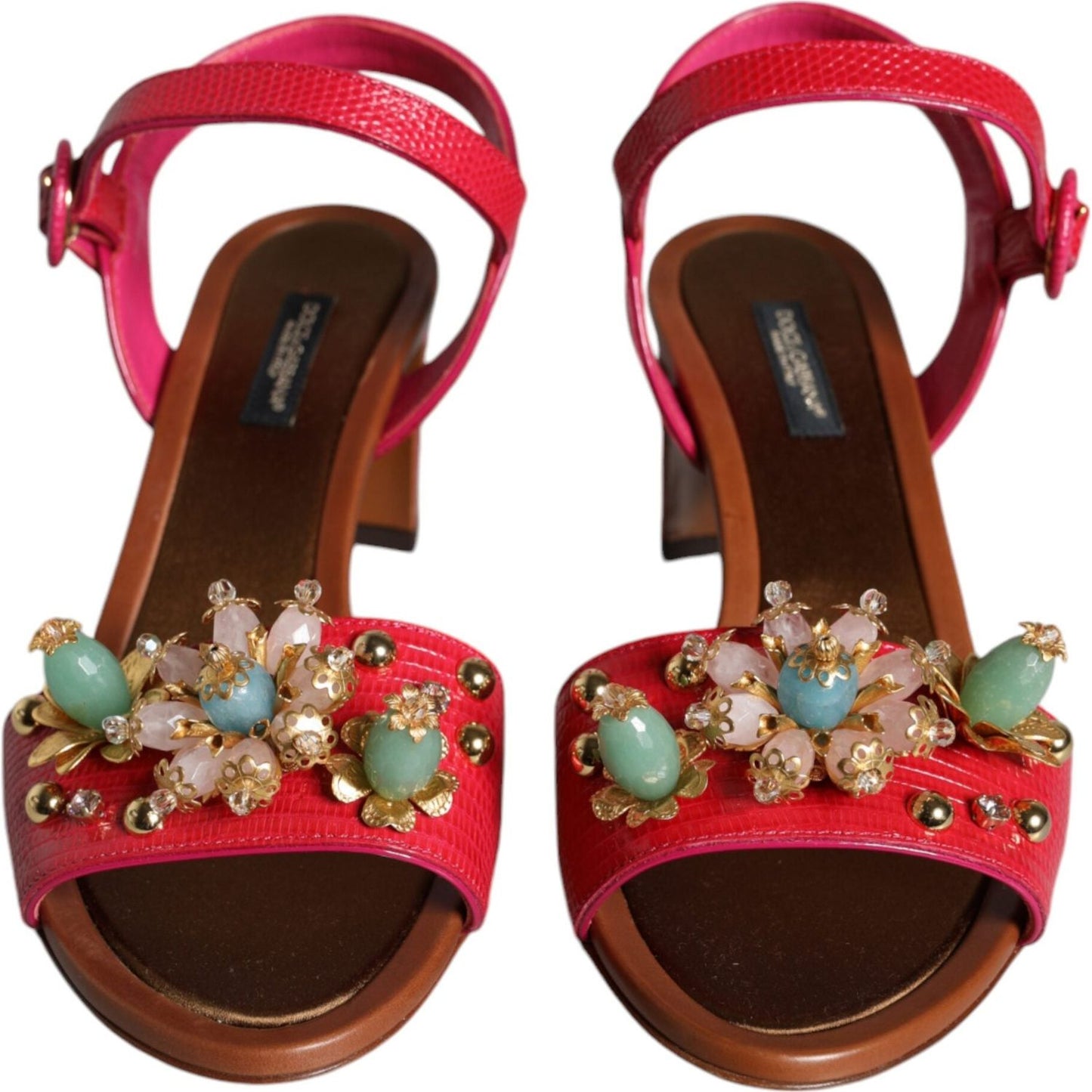 Dolce & Gabbana Fuchsia Leather Embellished Keira Sandals Shoes Dolce & Gabbana