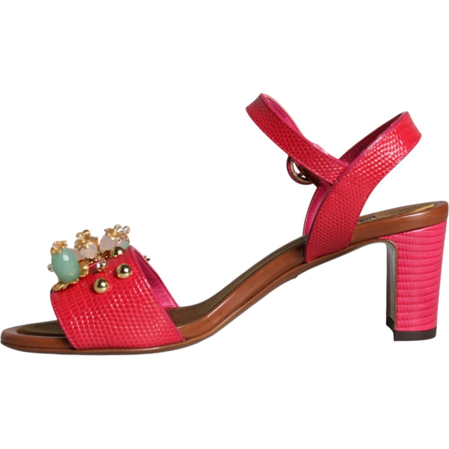 Dolce & Gabbana Fuchsia Leather Embellished Keira Sandals Shoes Dolce & Gabbana