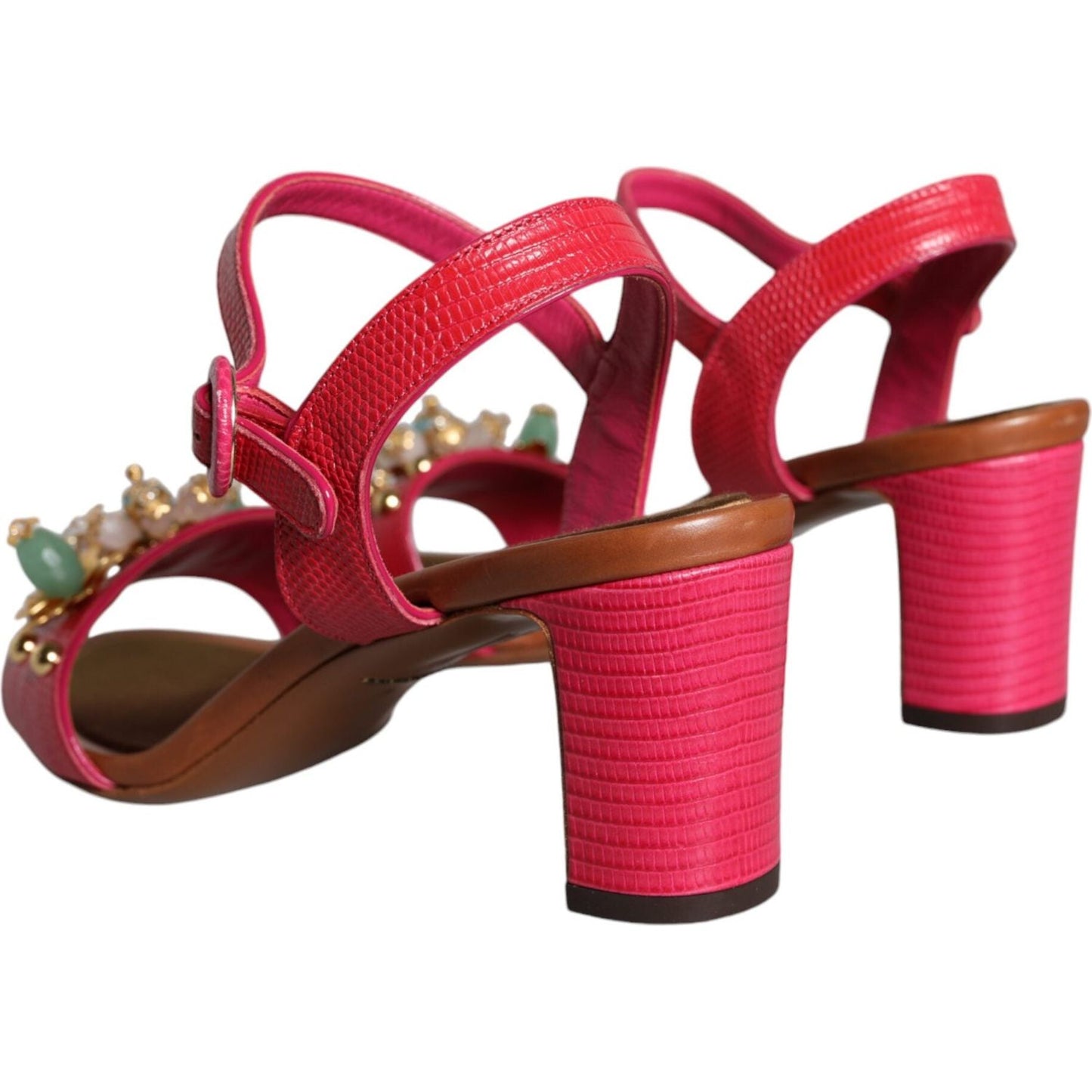 Dolce & Gabbana Fuchsia Leather Embellished Keira Sandals Shoes Dolce & Gabbana