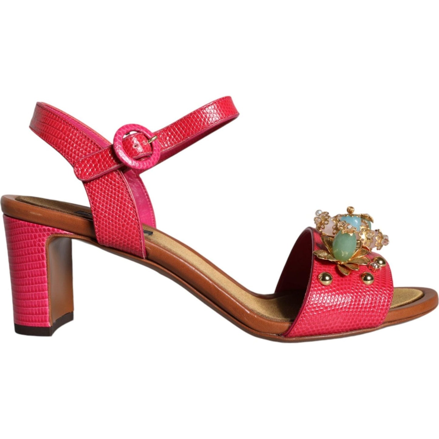 Dolce & Gabbana Fuchsia Leather Embellished Keira Sandals Shoes Dolce & Gabbana