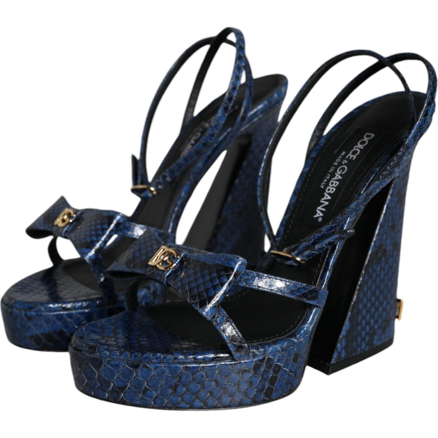 Dolce & Gabbana Blue Leather Ankle Strap Heels Sandals Shoes Dolce & Gabbana