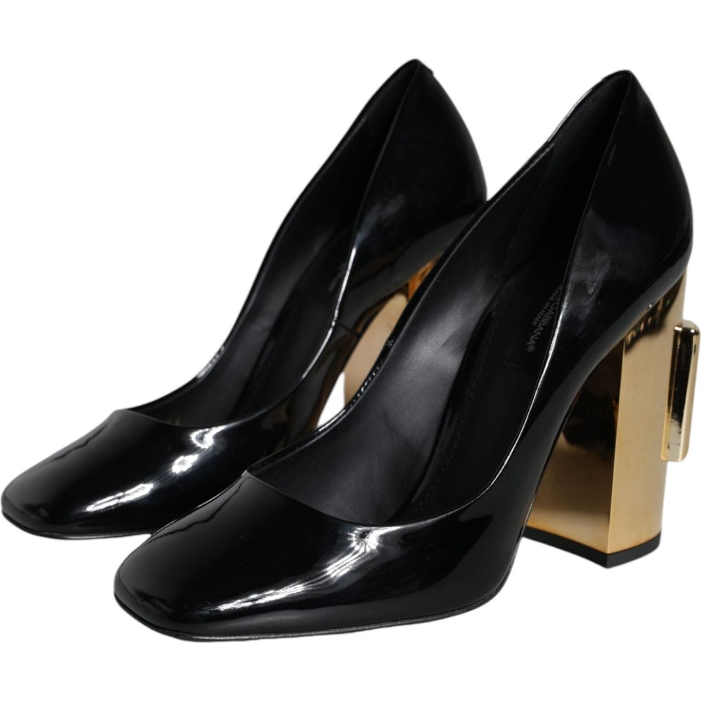 Dolce & Gabbana Black Gold Patent Leather Logo Heels Pumps Shoes Dolce & Gabbana