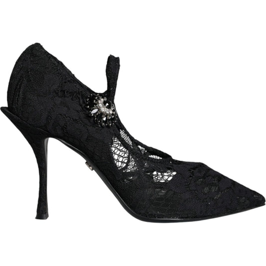 Dolce & Gabbana Black Mary Jane Pumps Lace Crystals Heels Shoes Dolce & Gabbana