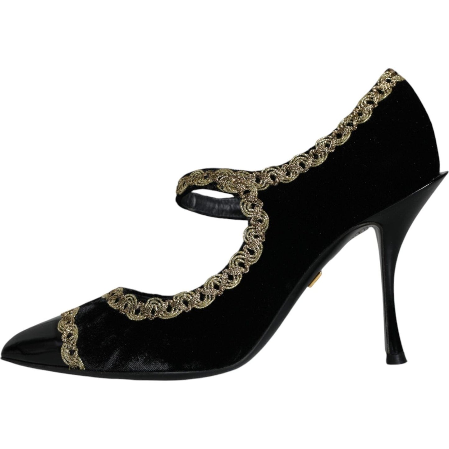 Dolce & Gabbana Black Mary Janes Velvet Gold Pumps Shoes Dolce & Gabbana