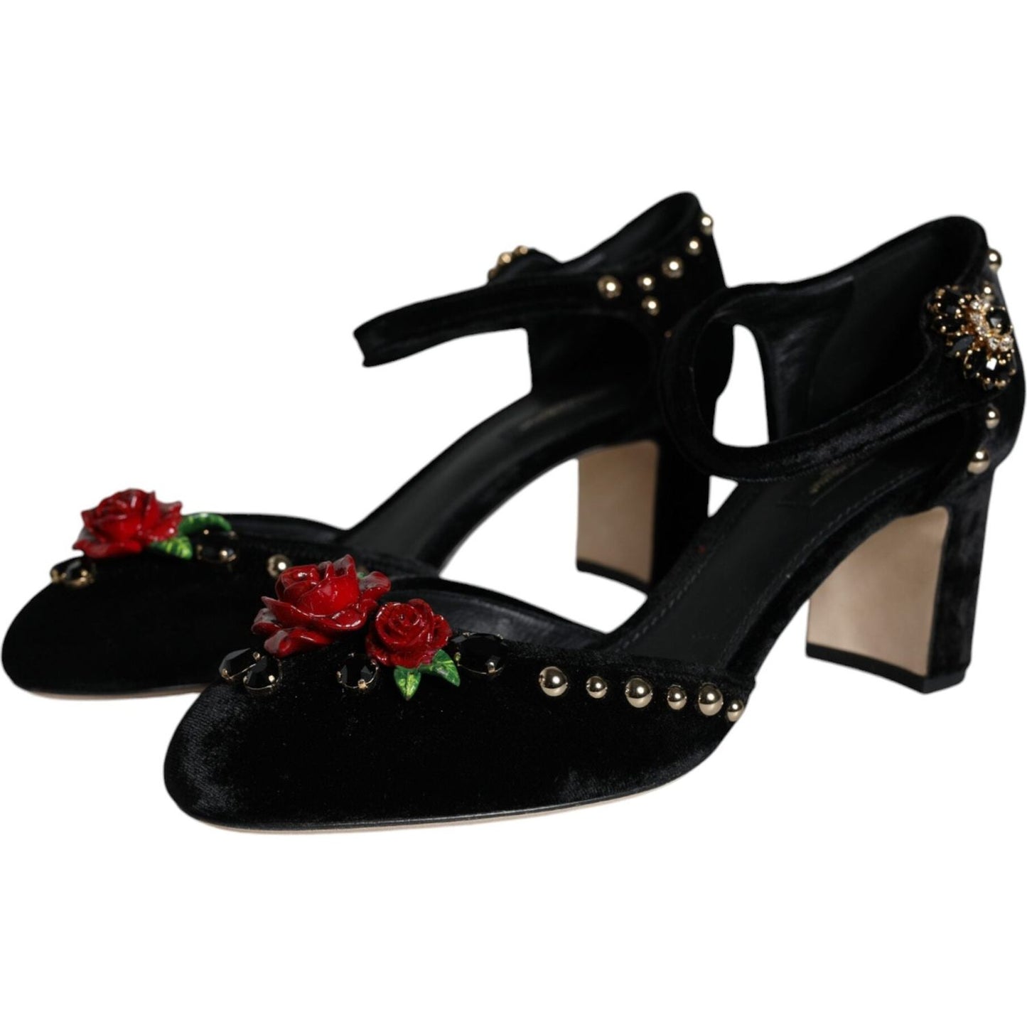 Dolce & Gabbana Black Velvet Roses Ankle Strap Pumps Shoes Dolce & Gabbana