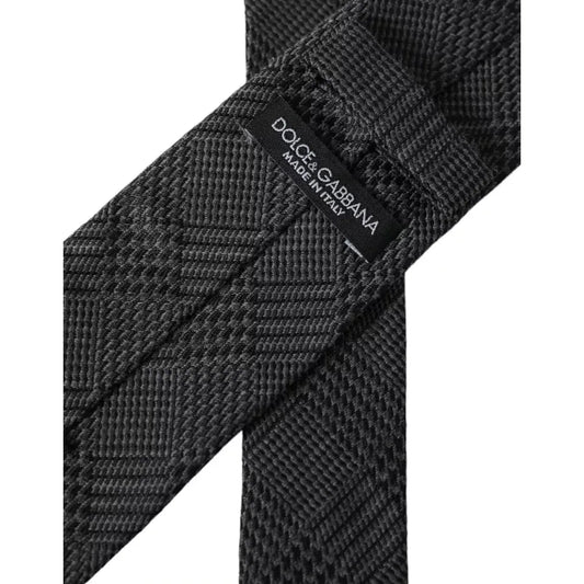 Dolce & Gabbana Dark Gray Plaid Patterned Silk Adjustable Men Tie Dolce & Gabbana