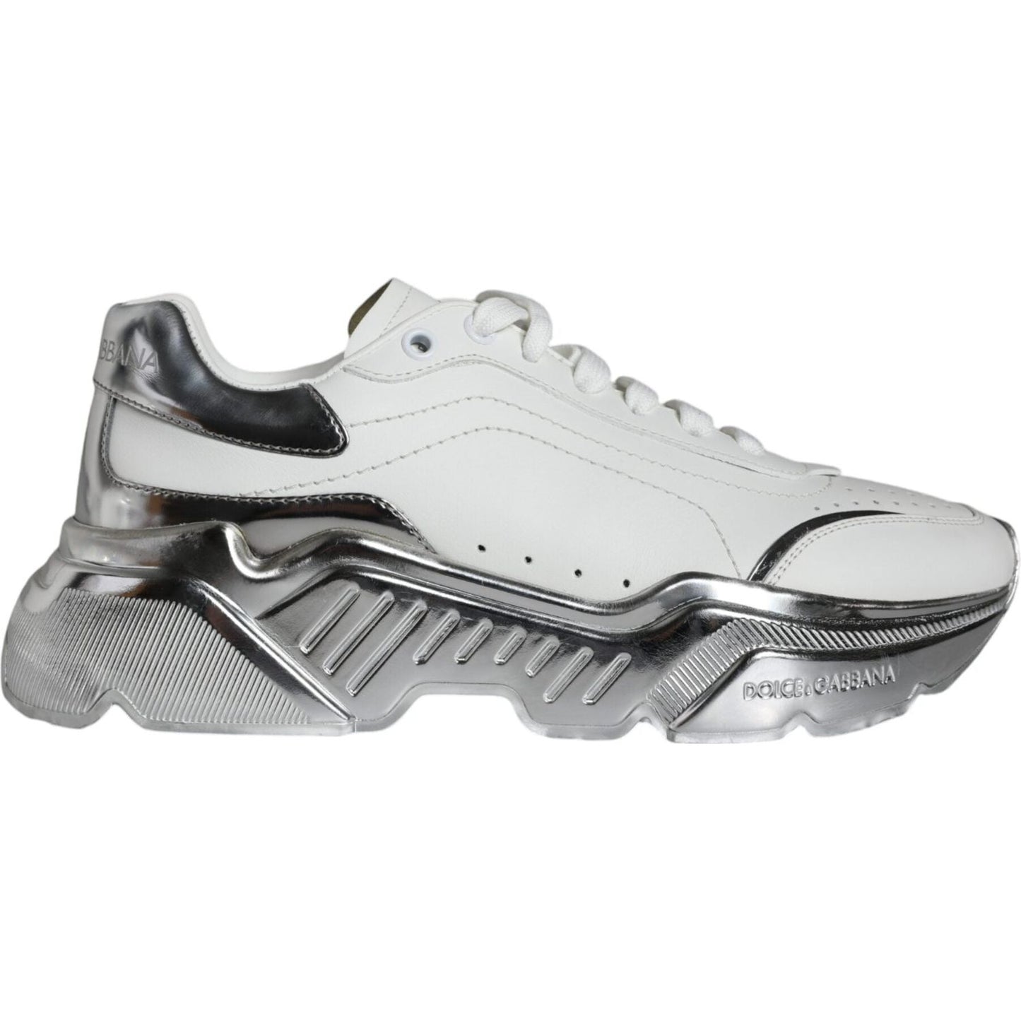 Dolce & Gabbana White Silver Daymaster Leather Sneakers Shoes Dolce & Gabbana