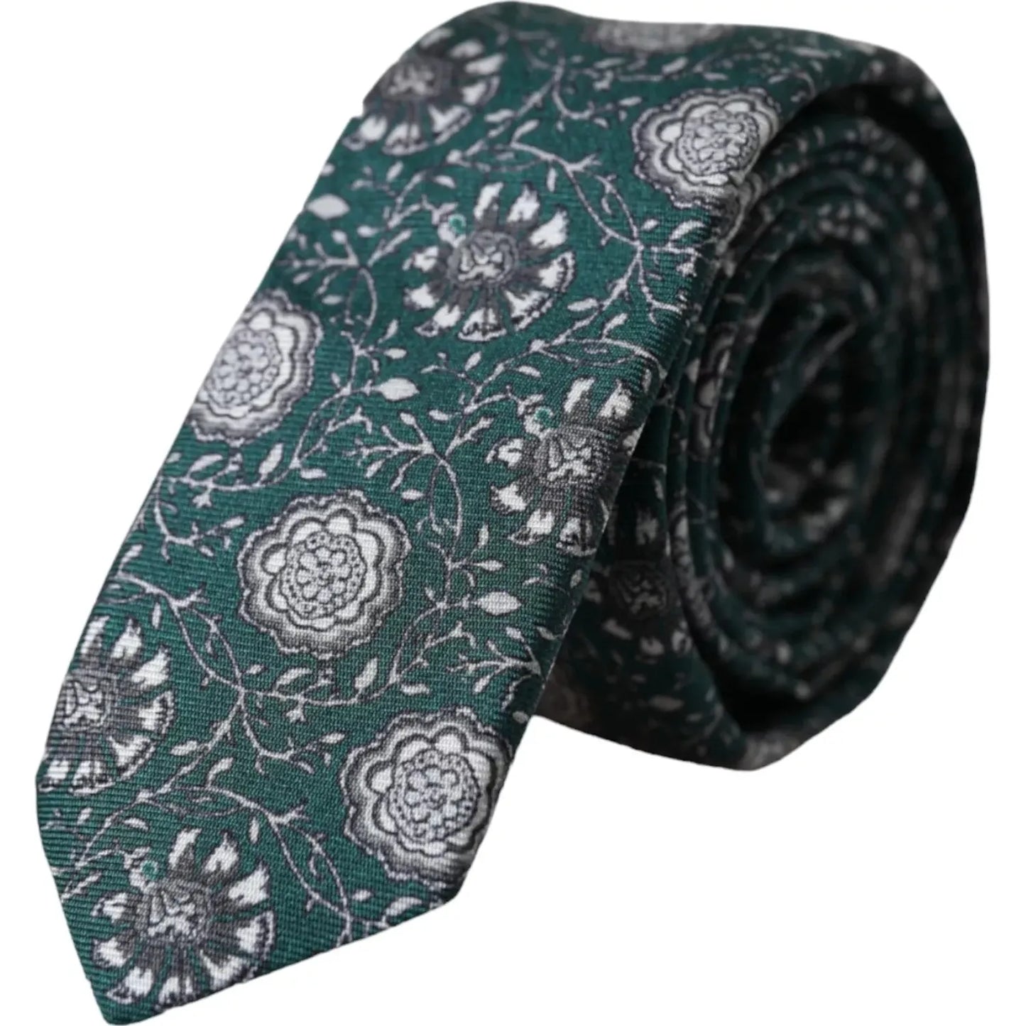 Dolce & Gabbana Green Floral Print Silk Adjustable Men Tie Dolce & Gabbana