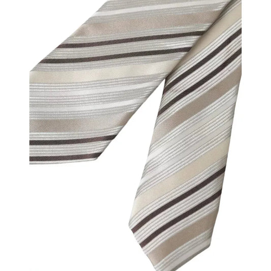 Dolce & Gabbana Beige Stripes Fantasy Silk Adjustable Men Tie Dolce & Gabbana