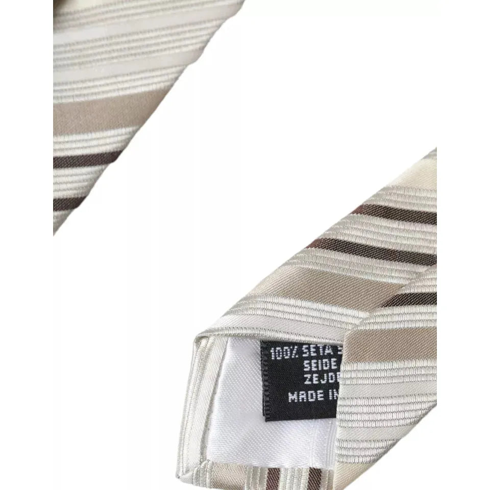 Dolce & Gabbana Beige Stripes Fantasy Silk Adjustable Men Tie Dolce & Gabbana