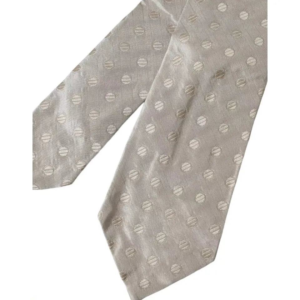 Dolce & Gabbana Beige Dotted Silk Classic Adjustable Men Tie Dolce & Gabbana