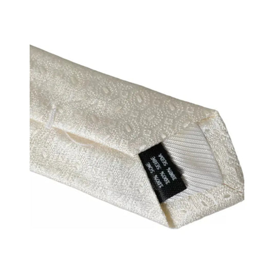 Dolce & Gabbana Off White Patterned Silk Adjustable Men Tie Dolce & Gabbana