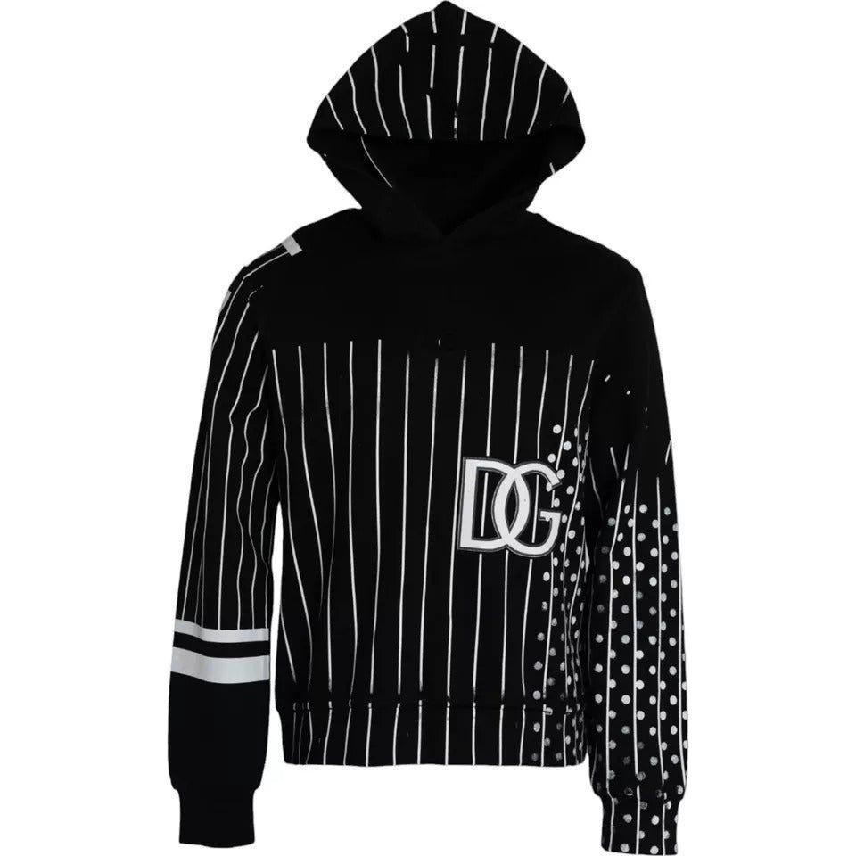 Dolce & Gabbana Black White Stripes Logo Hooded Sweater Dolce & Gabbana