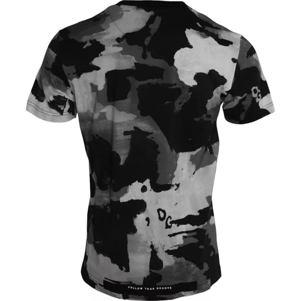 Dolce & Gabbana Black White Camouflage Round Neck T-shirt Dolce & Gabbana