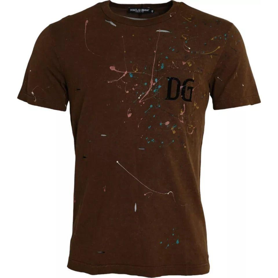 Dolce & Gabbana Brown Color Splash Cotton Crew Neck T-shirt Dolce & Gabbana