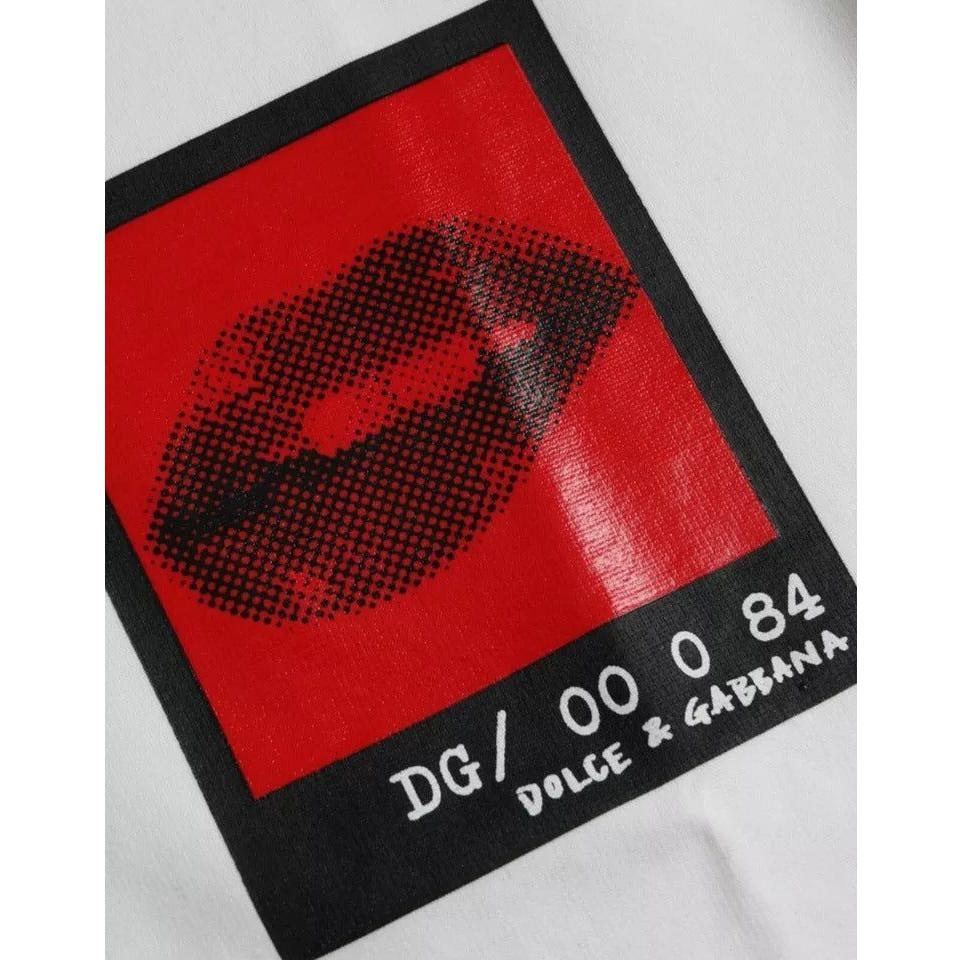 Dolce & Gabbana White Red Lips Print Cotton Men T-shirt