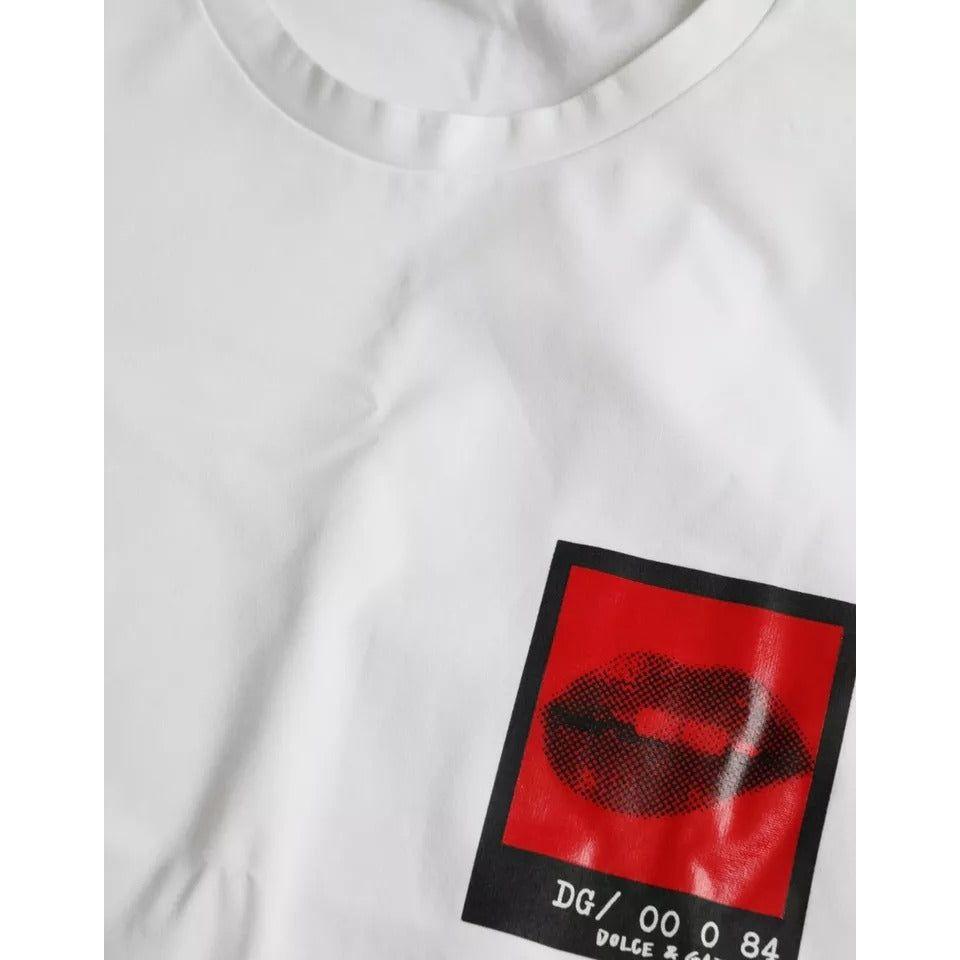 Dolce & Gabbana White Red Lips Print Cotton Men T-shirt