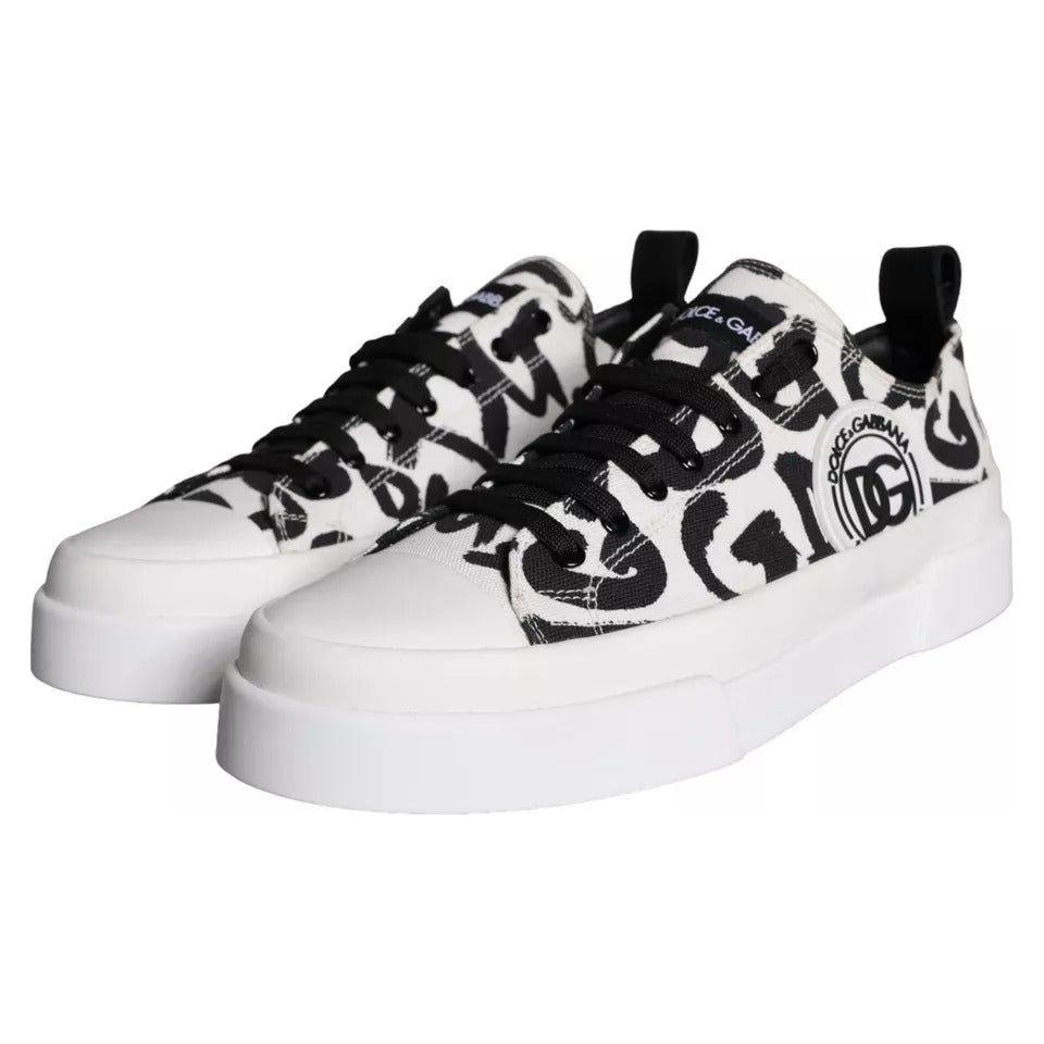 Dolce & Gabbana Black White Canvas Low Top Sneakers Men Shoes Dolce & Gabbana