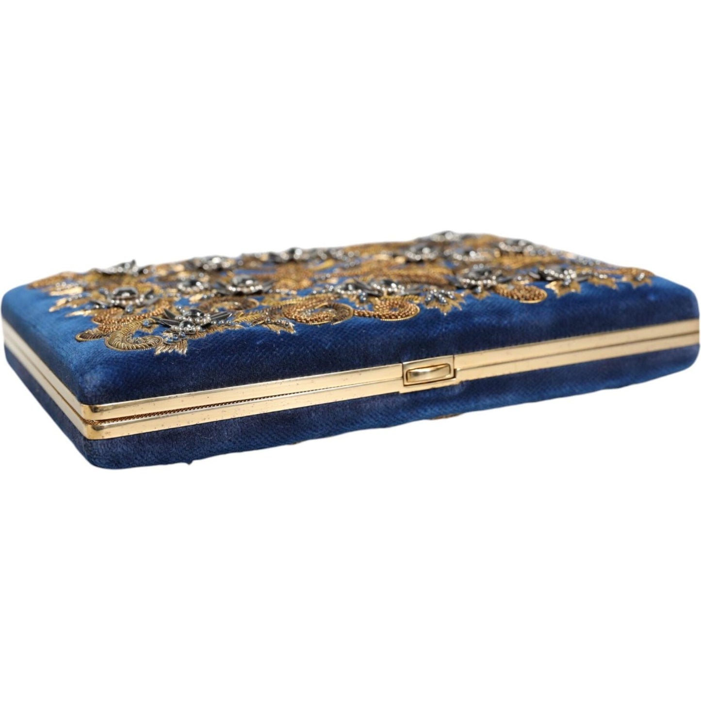 Dolce & Gabbana Blue Velvet Gold Frame Clutch Evening Party Purse Bag Dolce & Gabbana