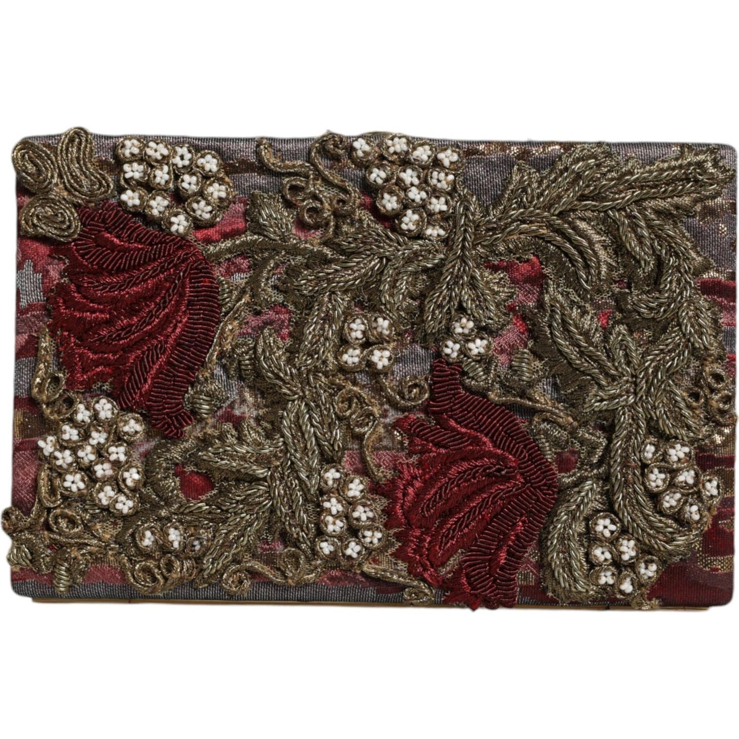 Dolce & Gabbana Maroon Gold Floral Jacquard Gold Frame Clutch Evening Purse Bag Dolce & Gabbana