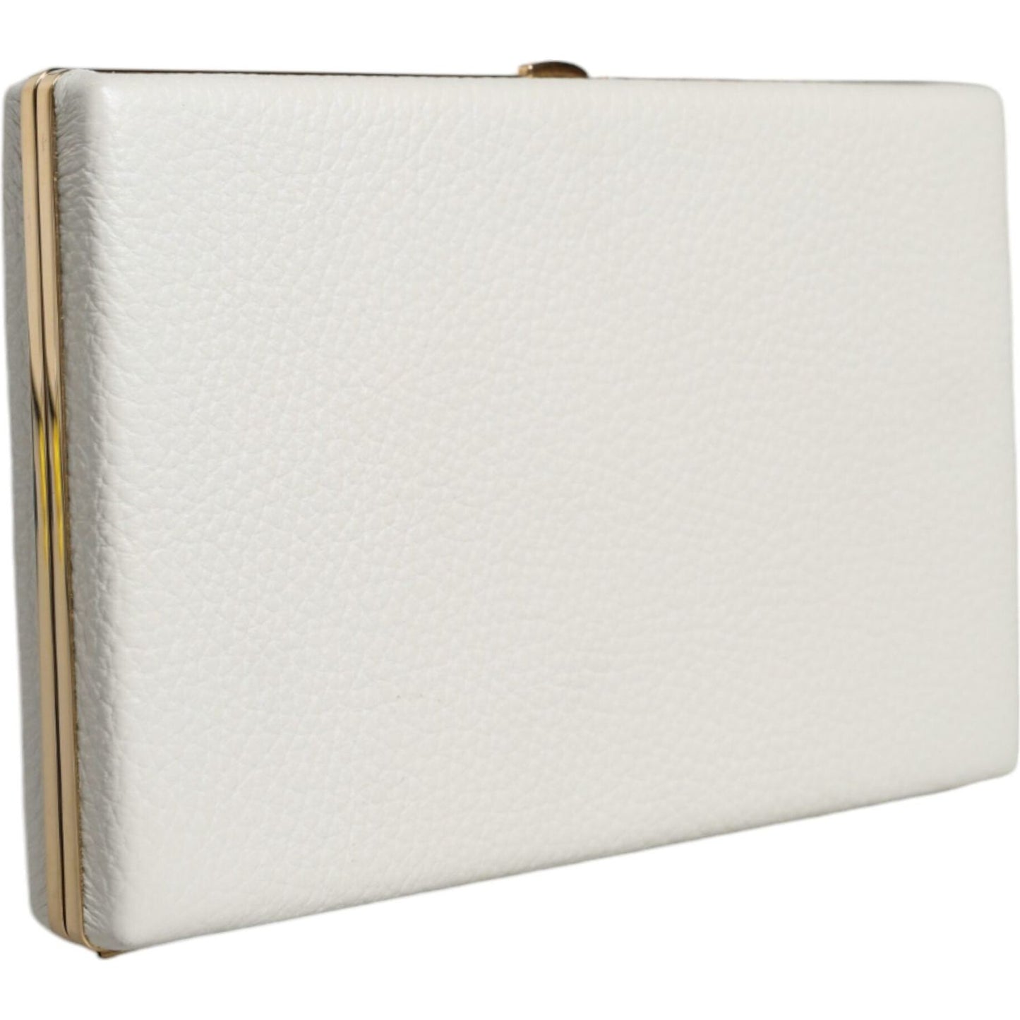 Dolce & Gabbana White Leather Gold Frame Clutch Evening Party Purse Bag Dolce & Gabbana