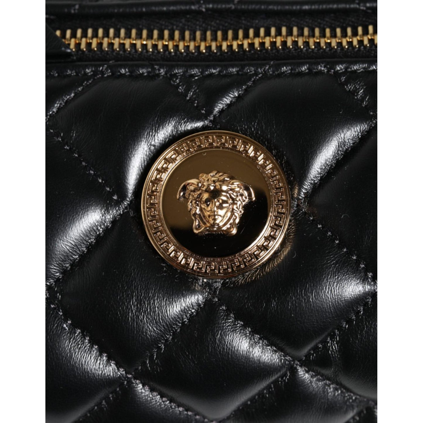 Versace Black Mini Quilted Lambskin Leather Crossbody Sling Bag Versace