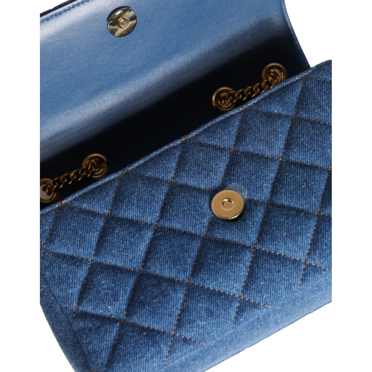 Versace Blue Quilted Denim Leather Crossbody Shoulder Bag Versace