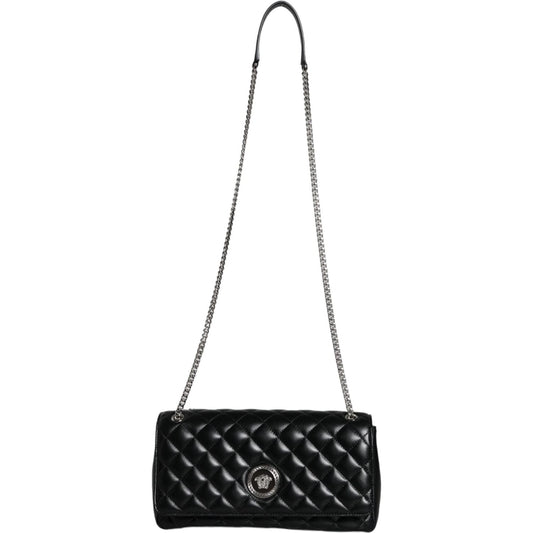 Versace Black Quilted Lambskin Leather Crossbody Shoulder Bag Versace