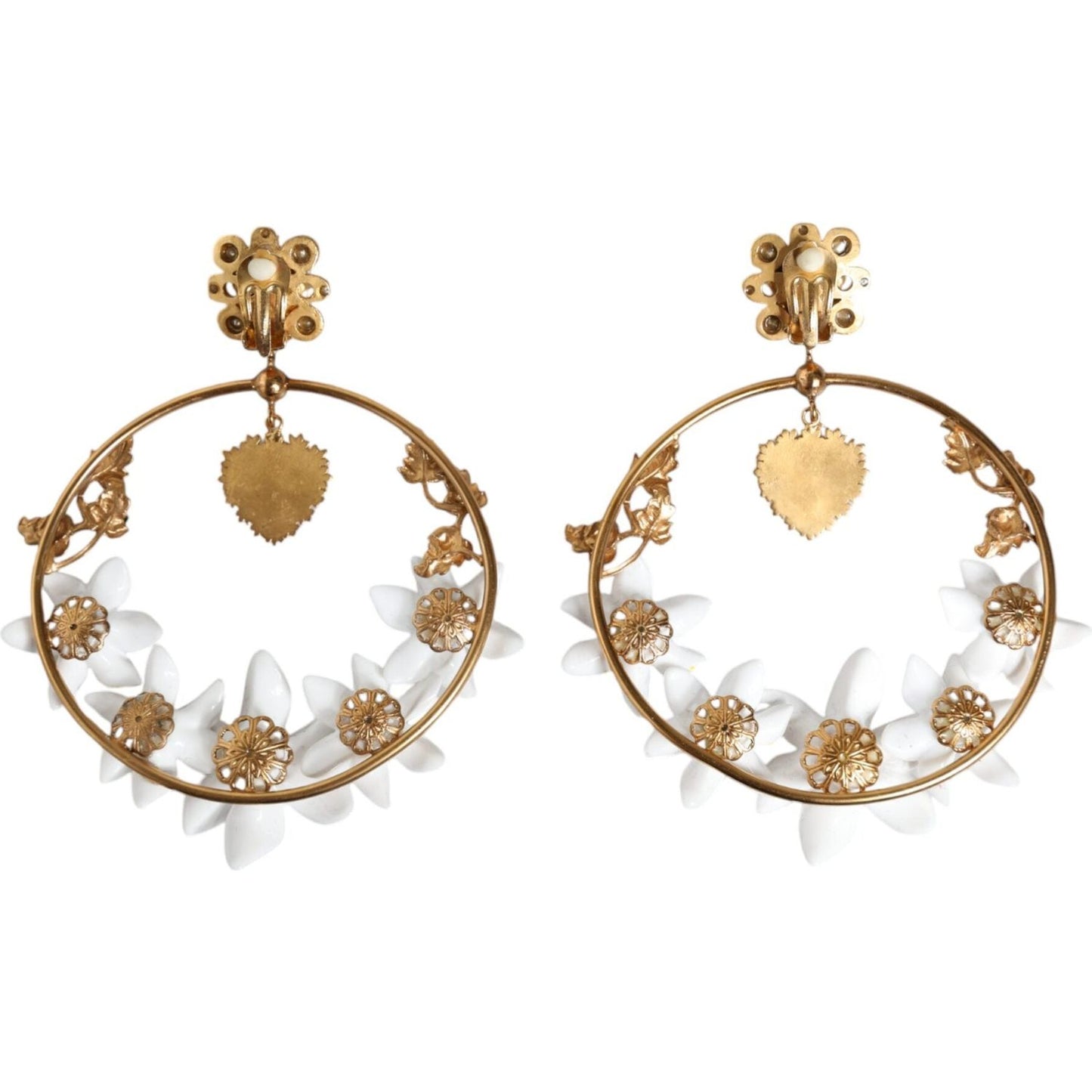 Dolce & Gabbana Gold Tone Brass Crystals Lily Resin Devotion Earrings Earrings Dolce & Gabbana