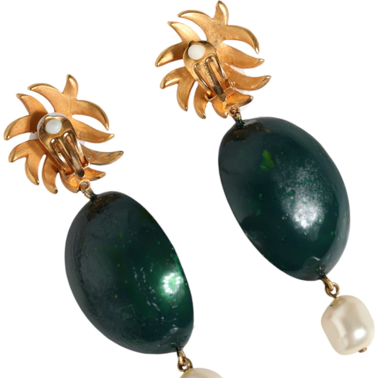 Dolce & Gabbana Red Watermelon Gold Brass Crystal Clip Dangling Earrings Earrings Dolce & Gabbana