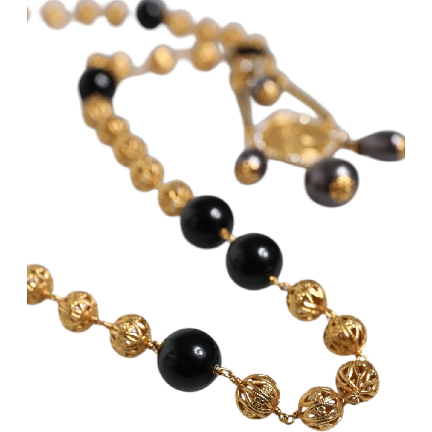 Dolce & Gabbana Gold Chain Brass Black Beaded Rosary Style Necklace Dolce & Gabbana