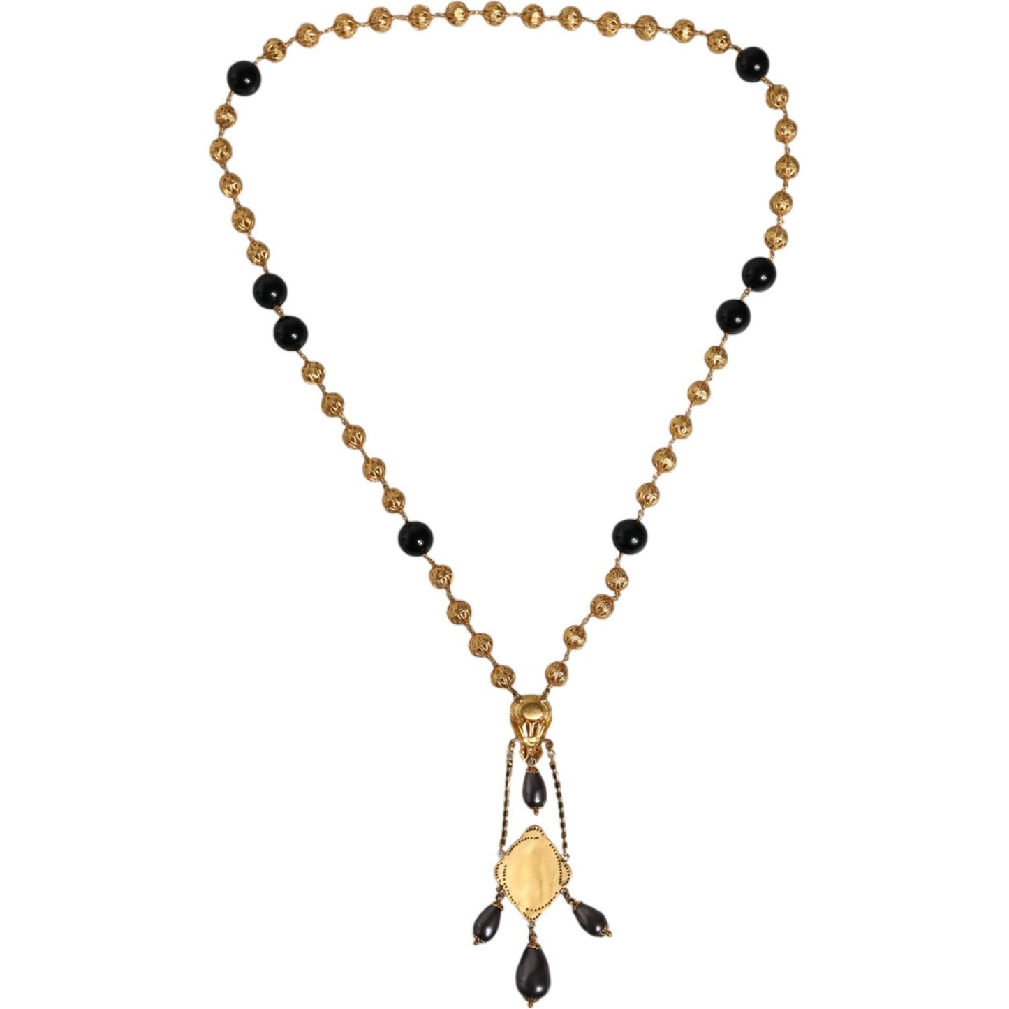 Dolce & Gabbana Gold Chain Brass Black Beaded Rosary Style Necklace Dolce & Gabbana