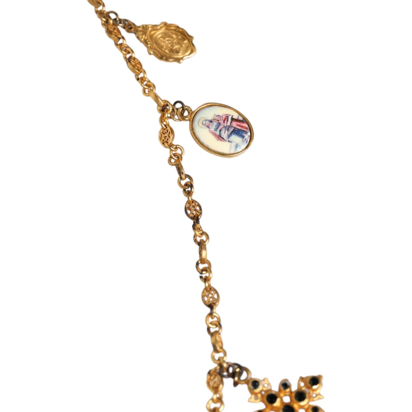 Dolce & Gabbana Gold Tone Brass Chain Religious Cross Pendant Necklace Dolce & Gabbana