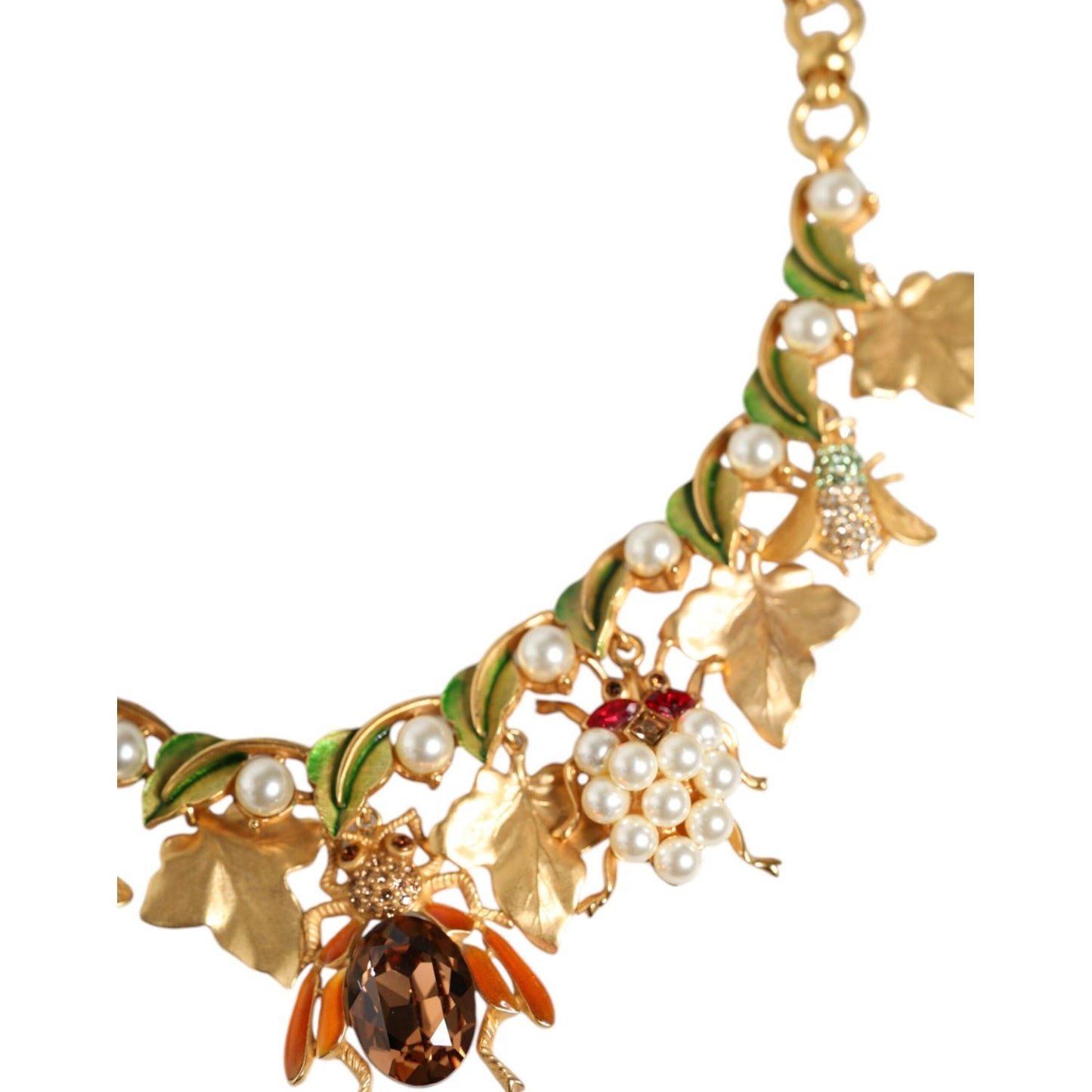 Dolce & Gabbana Gold Brass Crystal Bug Charm Pendant Statement Necklace Dolce & Gabbana