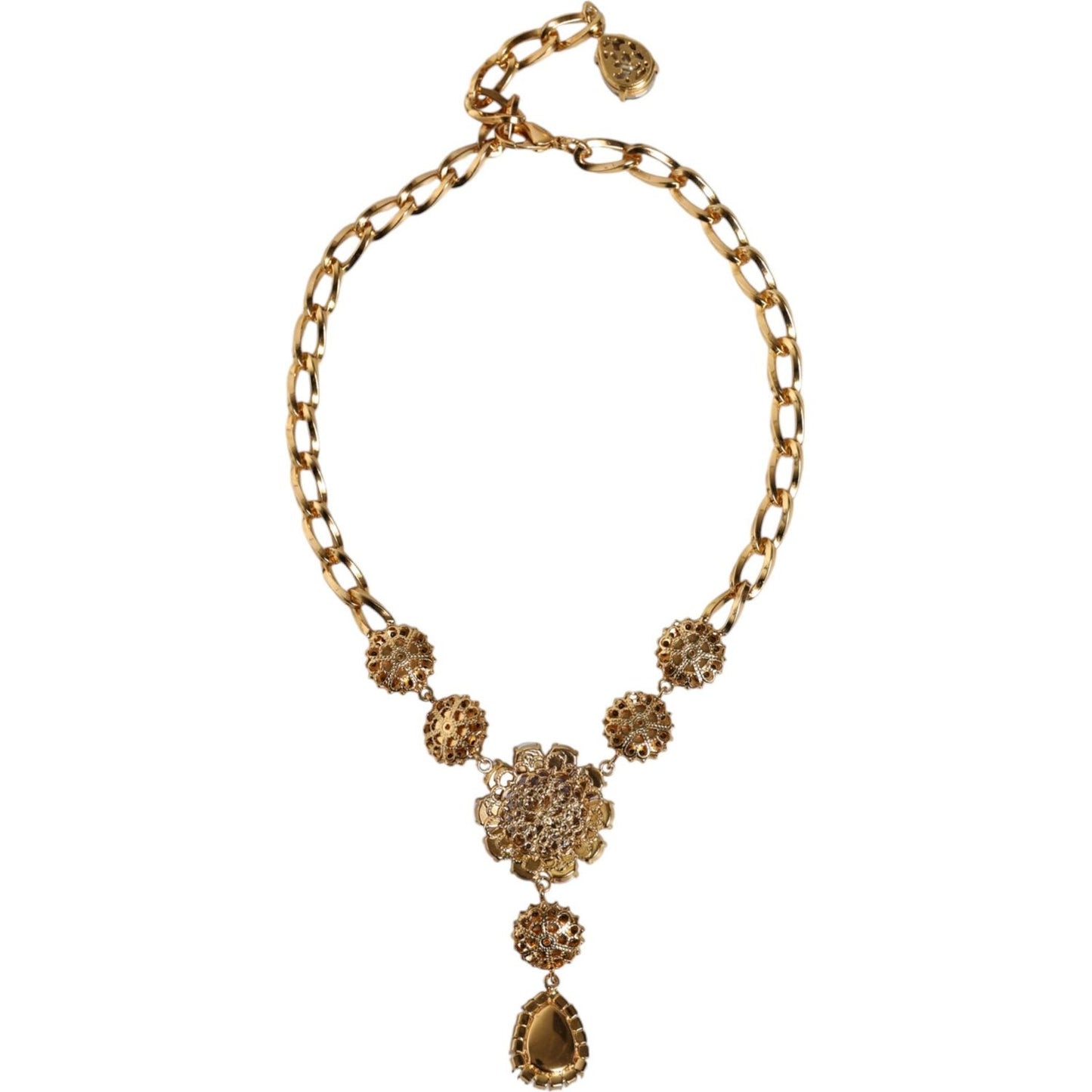 Dolce & Gabbana Gold Brass Crystal Purple Pink Pearl Pendants Necklace Dolce & Gabbana