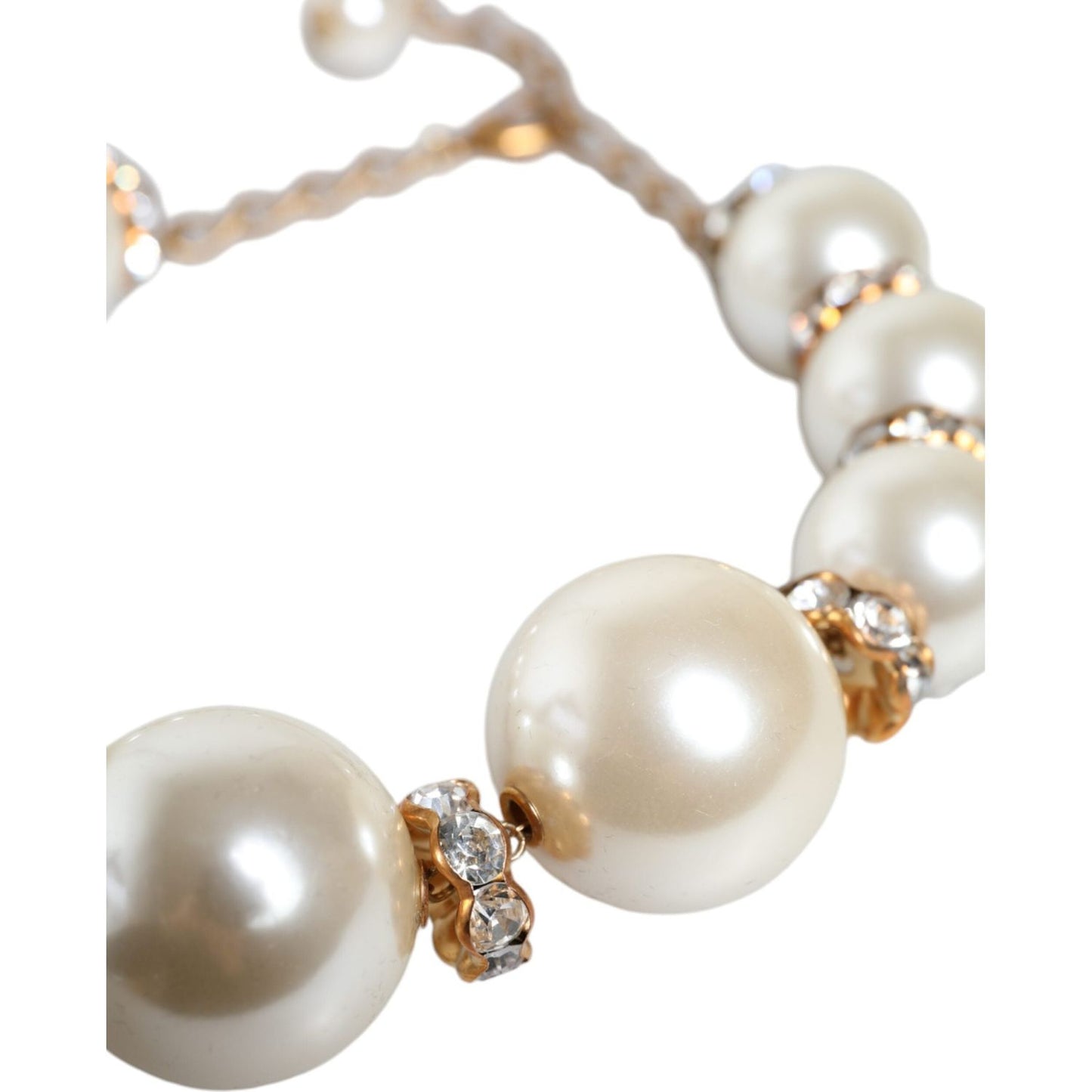 Dolce & Gabbana White Maxi Faux Pearl Beads Crystals Gold Chain Necklace Necklace Dolce & Gabbana