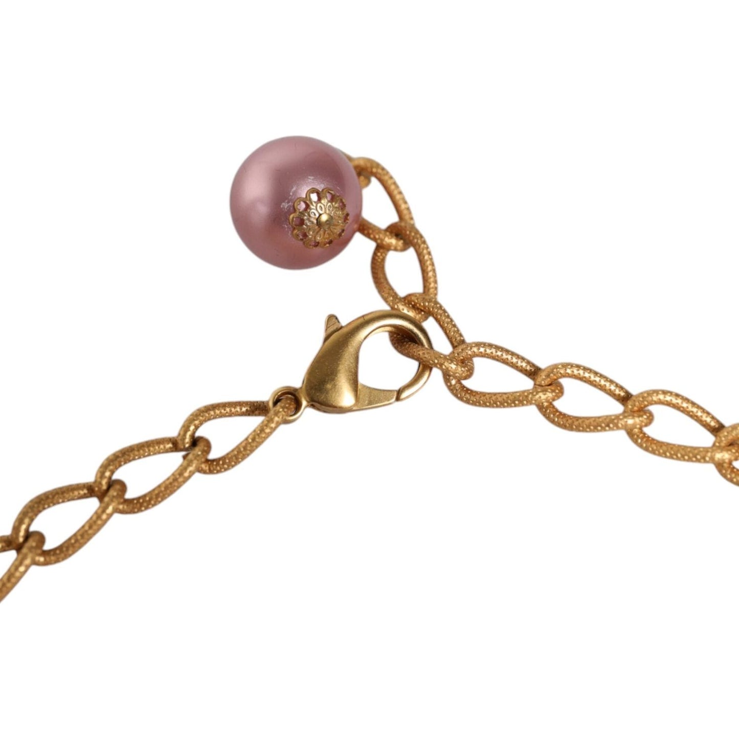 Dolce & Gabbana Pink Maxi Faux Pearl Beads Crystals Gold Chain Necklace Dolce & Gabbana