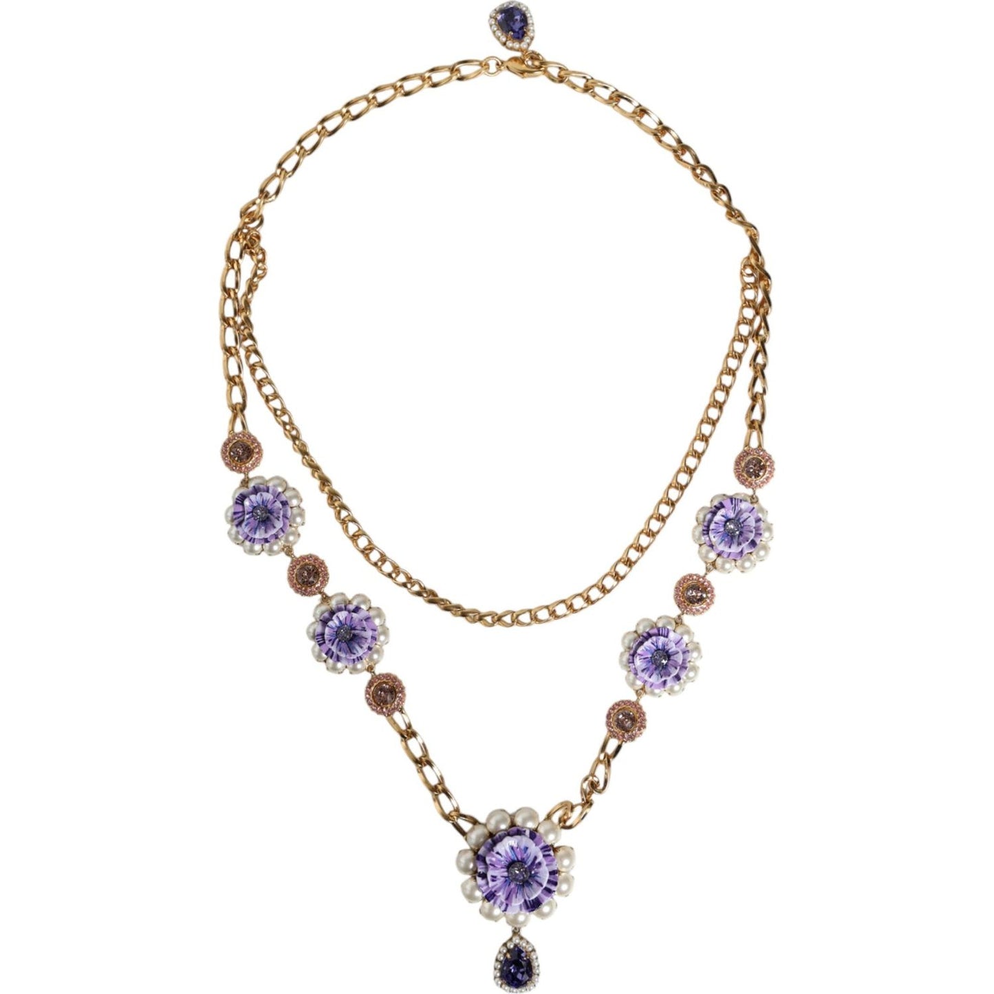 Dolce & Gabbana Gold Tone Floral Crystals Embellished Layered Necklace Dolce & Gabbana