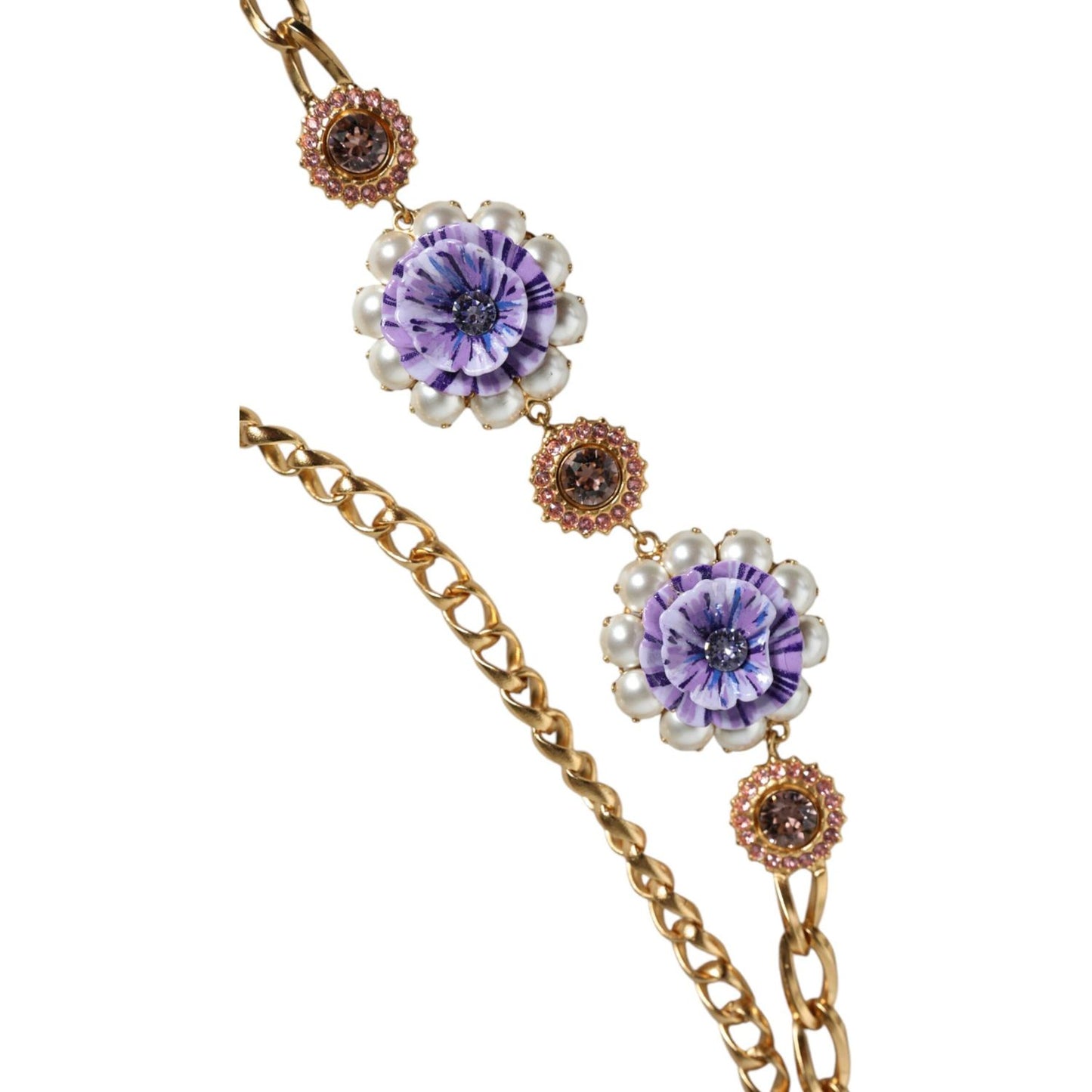 Dolce & Gabbana Gold Tone Floral Crystals Embellished Layered Necklace Dolce & Gabbana