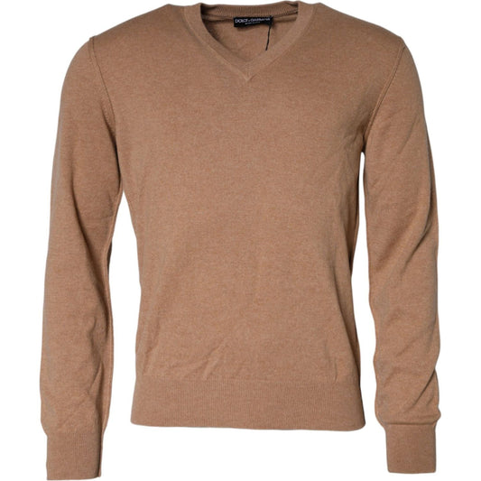 Dolce & Gabbana Brown Cashmere Knit V-neck Pullover Sweater Dolce & Gabbana