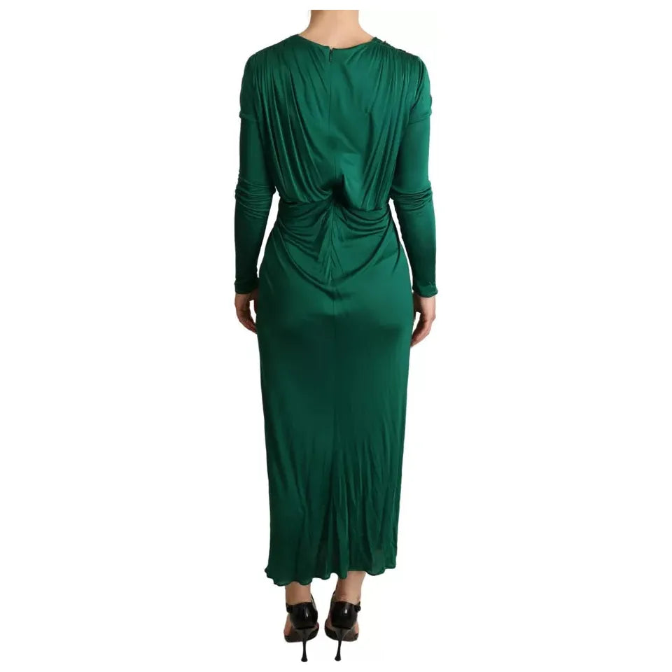 Dolce & Gabbana Dark Green Viscose Long Sleeve Midi Dress Dolce & Gabbana