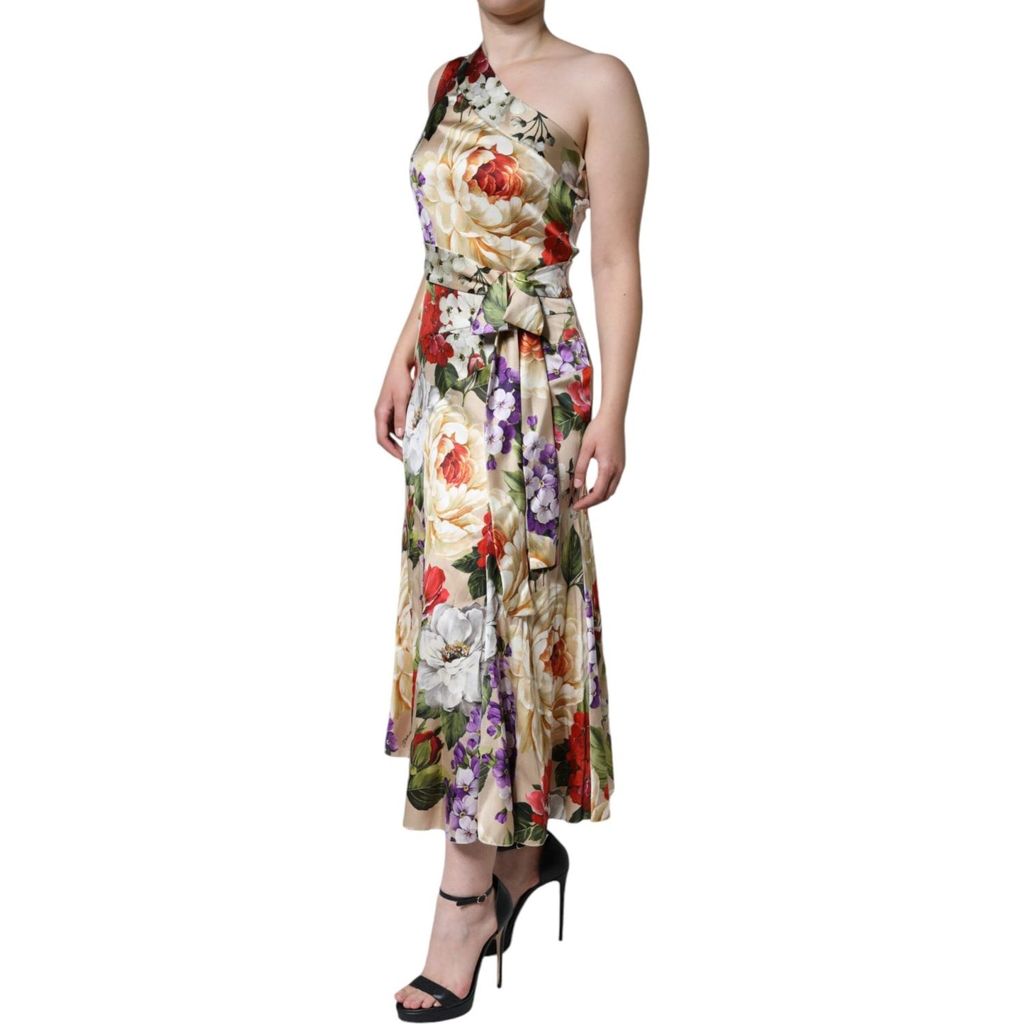 Dolce & Gabbana Multicolor Floral Silk Stretch One Shoulder Dress Dolce & Gabbana