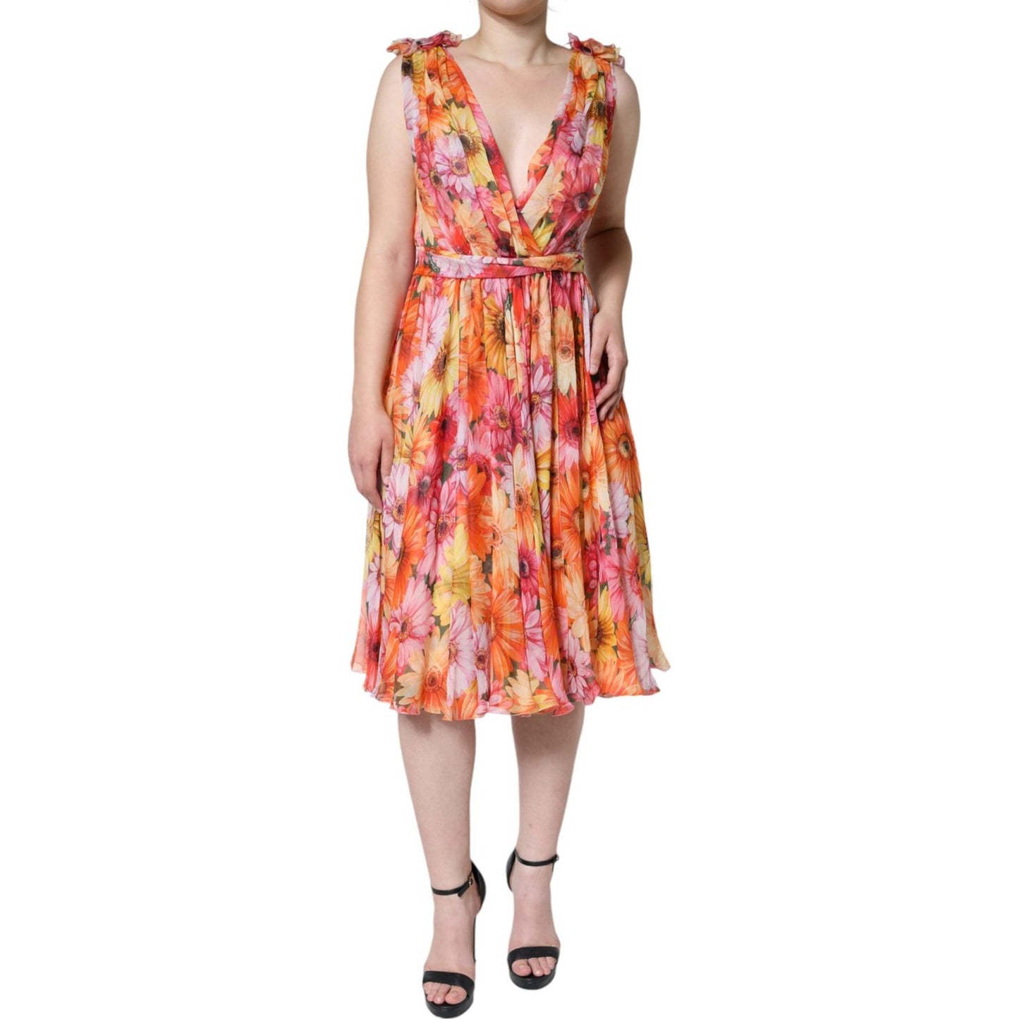 Dolce & Gabbana Multicolor Floral Sleeveless V-neck Midi Dress Dolce & Gabbana