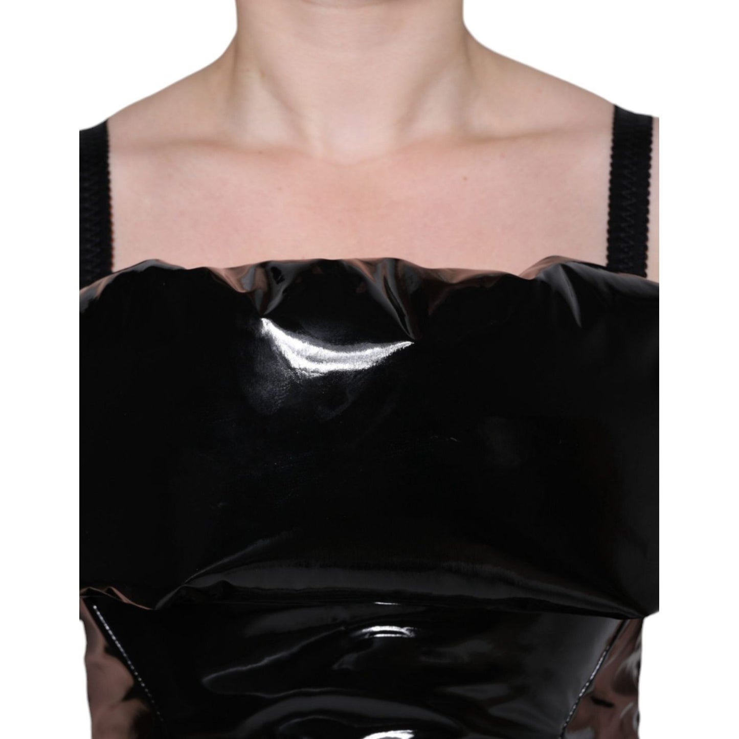 Dolce & Gabbana Black Polyester Ruched Coated Mini Dress Dolce & Gabbana