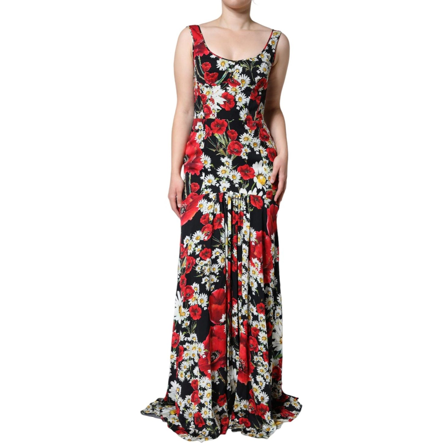 Dolce & Gabbana Black Floral Silk Sleeveless Long Gown Dress Dolce & Gabbana