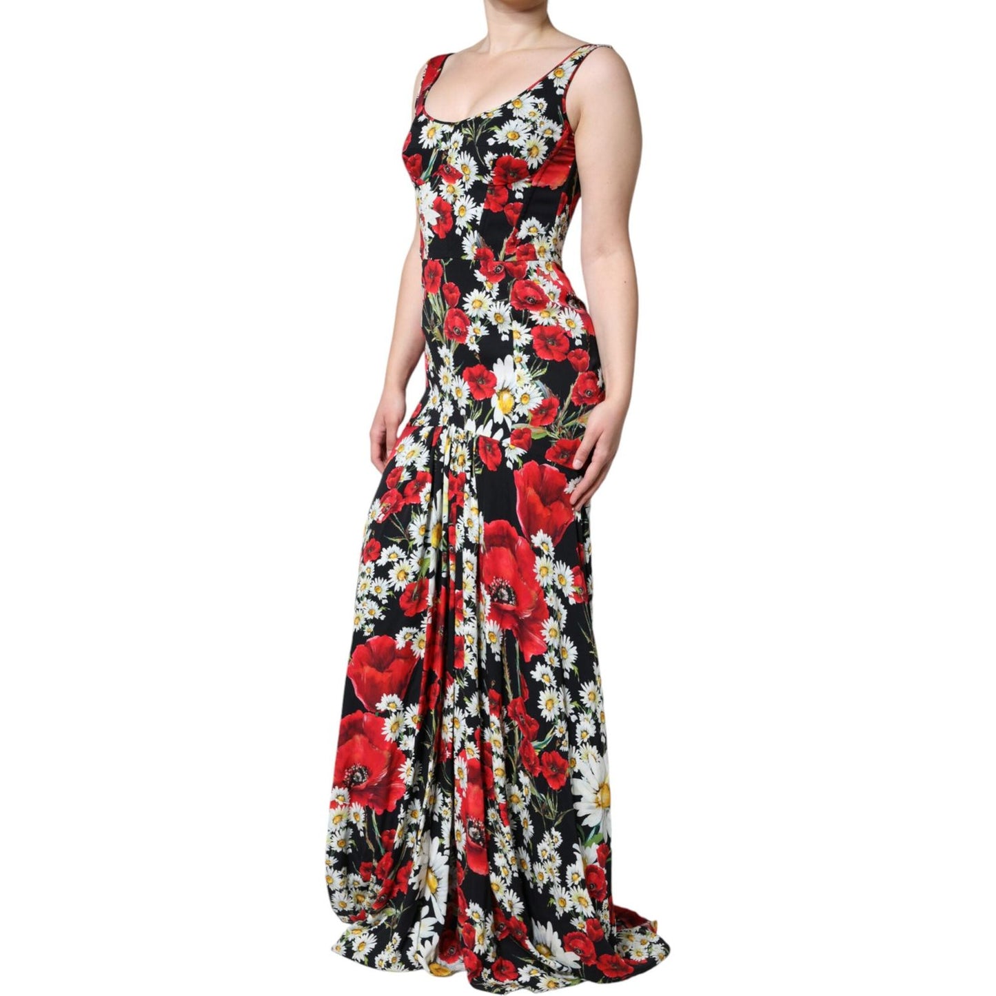 Dolce & Gabbana Black Floral Silk Sleeveless Long Gown Dress Dolce & Gabbana