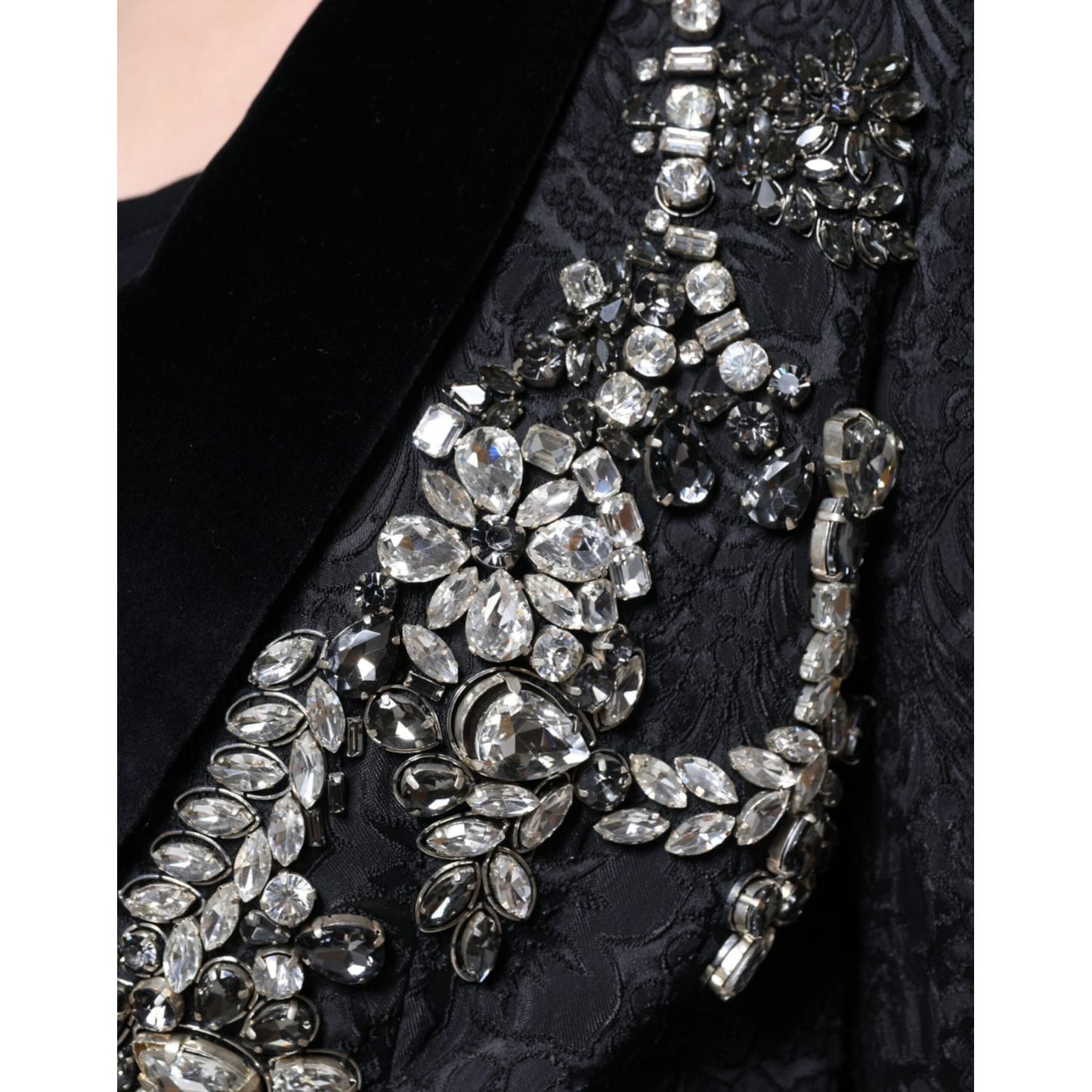 Dolce & Gabbana Black Jacquard Crystal Floral Jacket Blazer Dolce & Gabbana