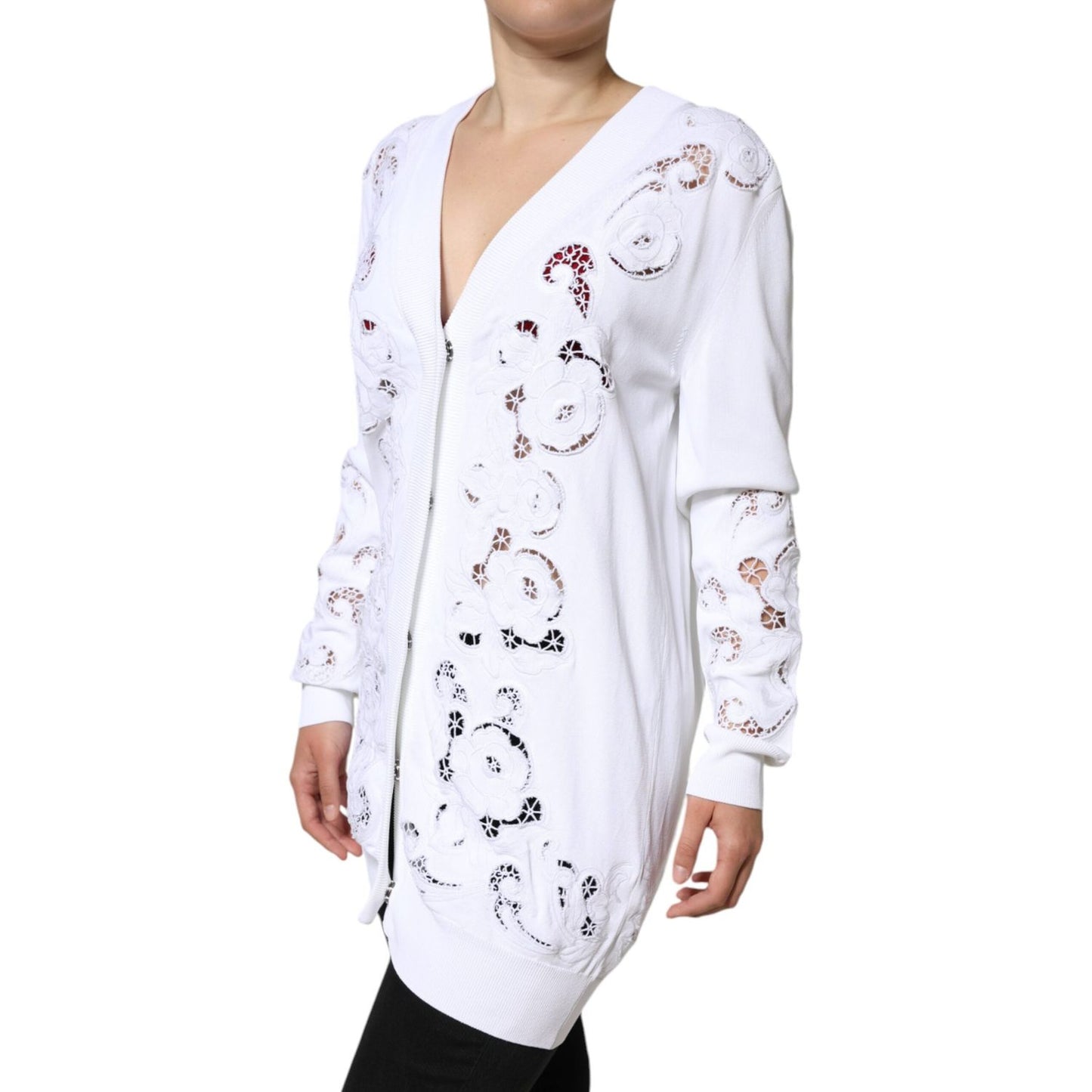 Dolce & Gabbana White Viscose Floral Cut Out Cardigan Sweater Dolce & Gabbana