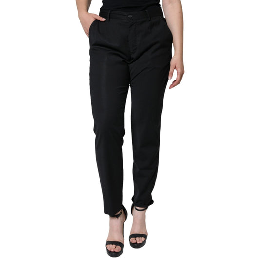Dolce & Gabbana Black Polyester High Waist Tapered Pants