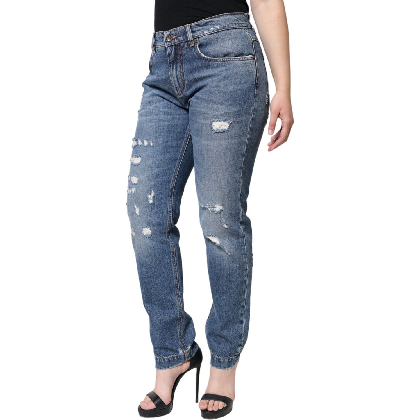 Dolce & Gabbana Blue Cotton Tattered Boyfriend Denim Jeans Dolce & Gabbana